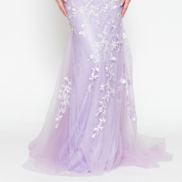 NEW LONG SHEATH OFF SHOULDER SLEEVELESS EMBROIDERED DRESS WITH LACED BACK AC 799 - Picture 4 of 7